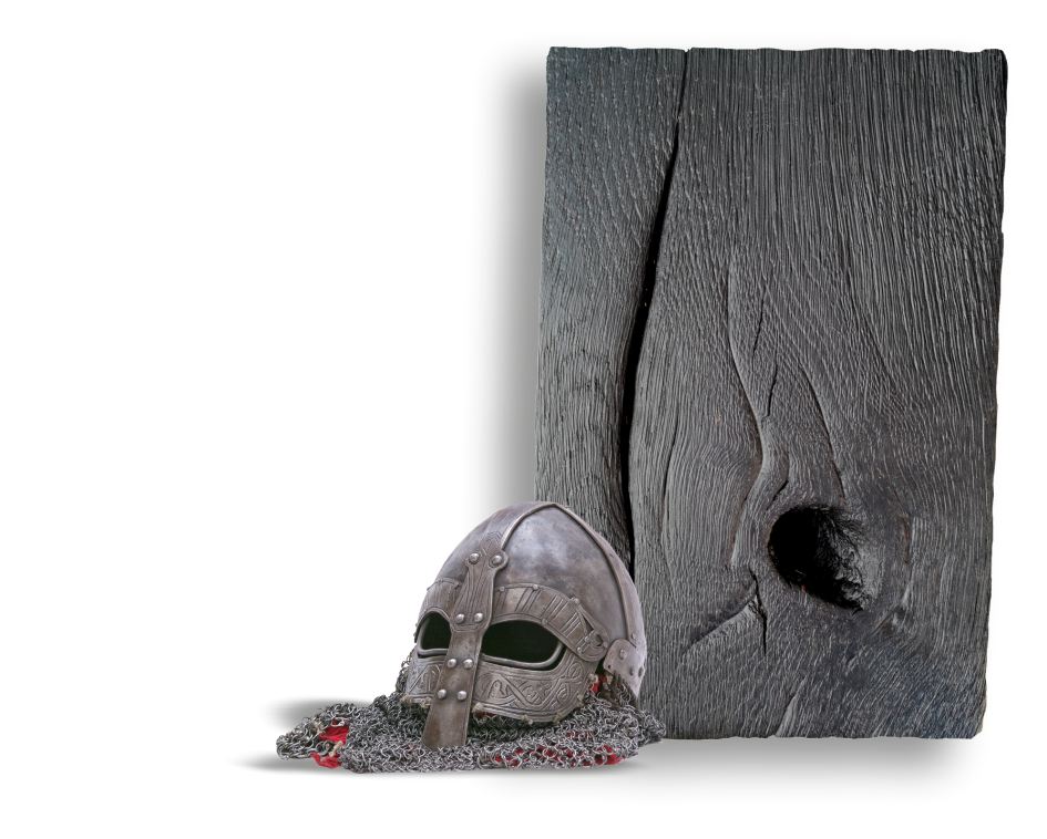 Muster für geköhltes Holz Holzmuster mit Wikingerhelm