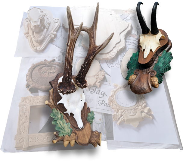 Verschiedene Schnitzereimuster Viefältige Varianten für ein persönliches Trophäenbrett