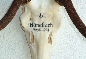 Beschriftung einer alten Trophäe 